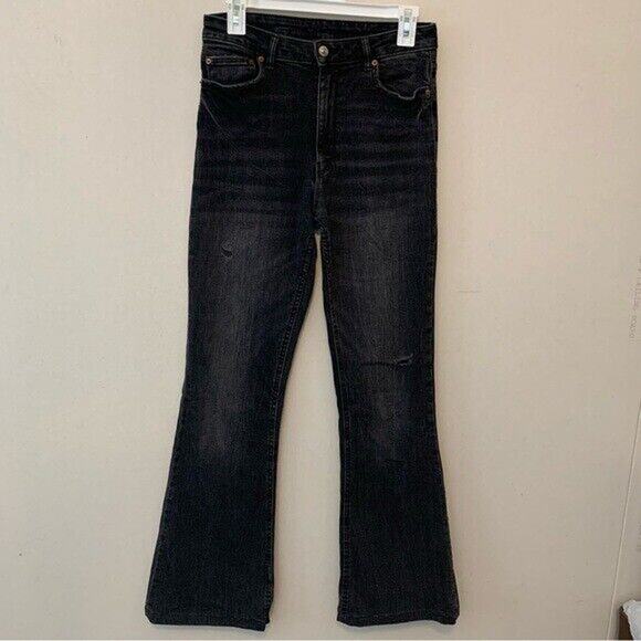 Zara Black High Rise Skinny Flare Jeans Distressed READ - Picture 1 of 9